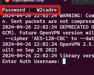 Screenshot showing the captured password, the initial script has been adapted for getting the password on the Wayback Machine version