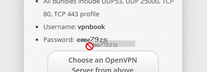 Screenshot showing that the credentials can not be selected with the mouse anymore on VPNBook's new homepage, an image shows the text composing the password, it's not directly written anymore